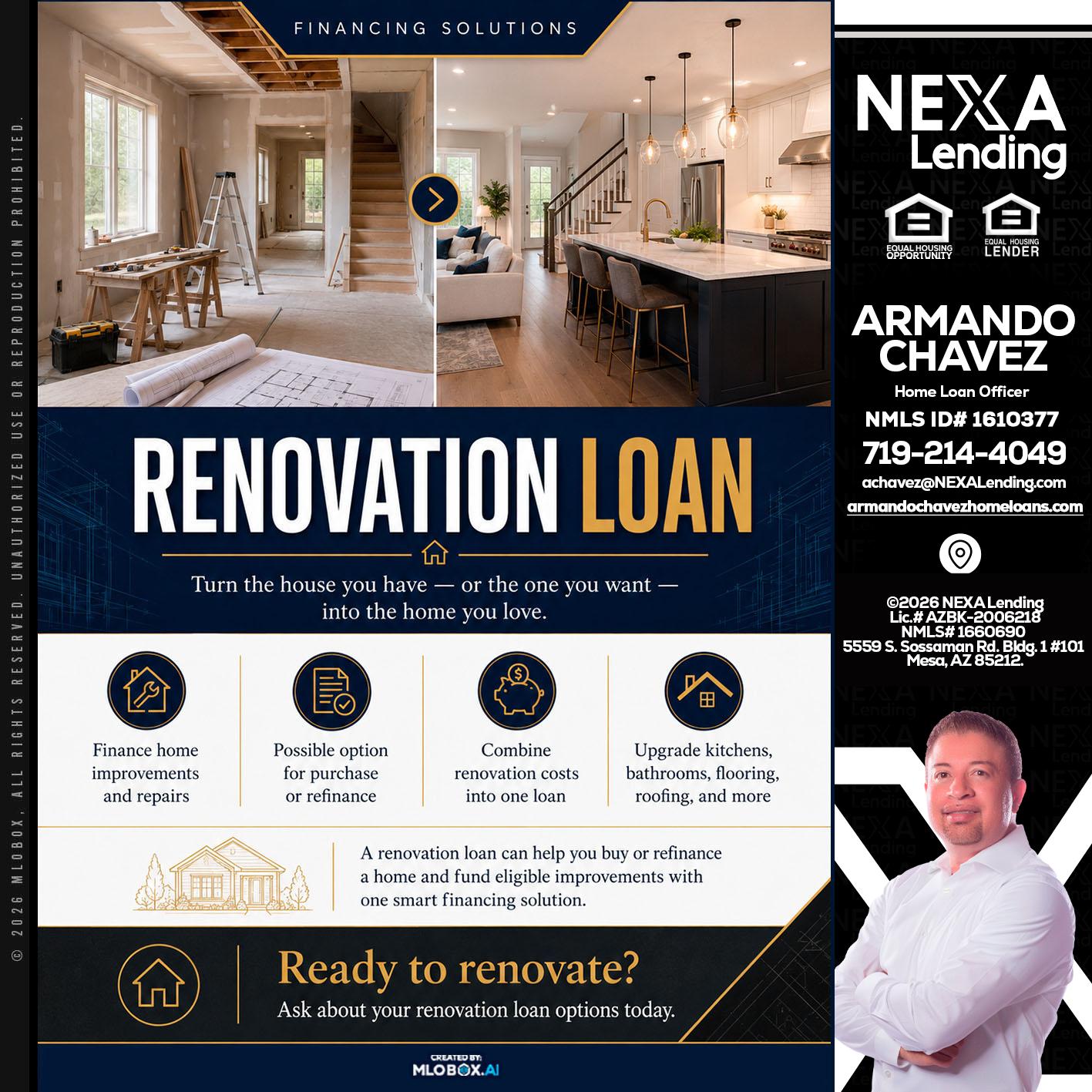 RENOVATION LOAN - Armando Chavez -Home Loan Officer