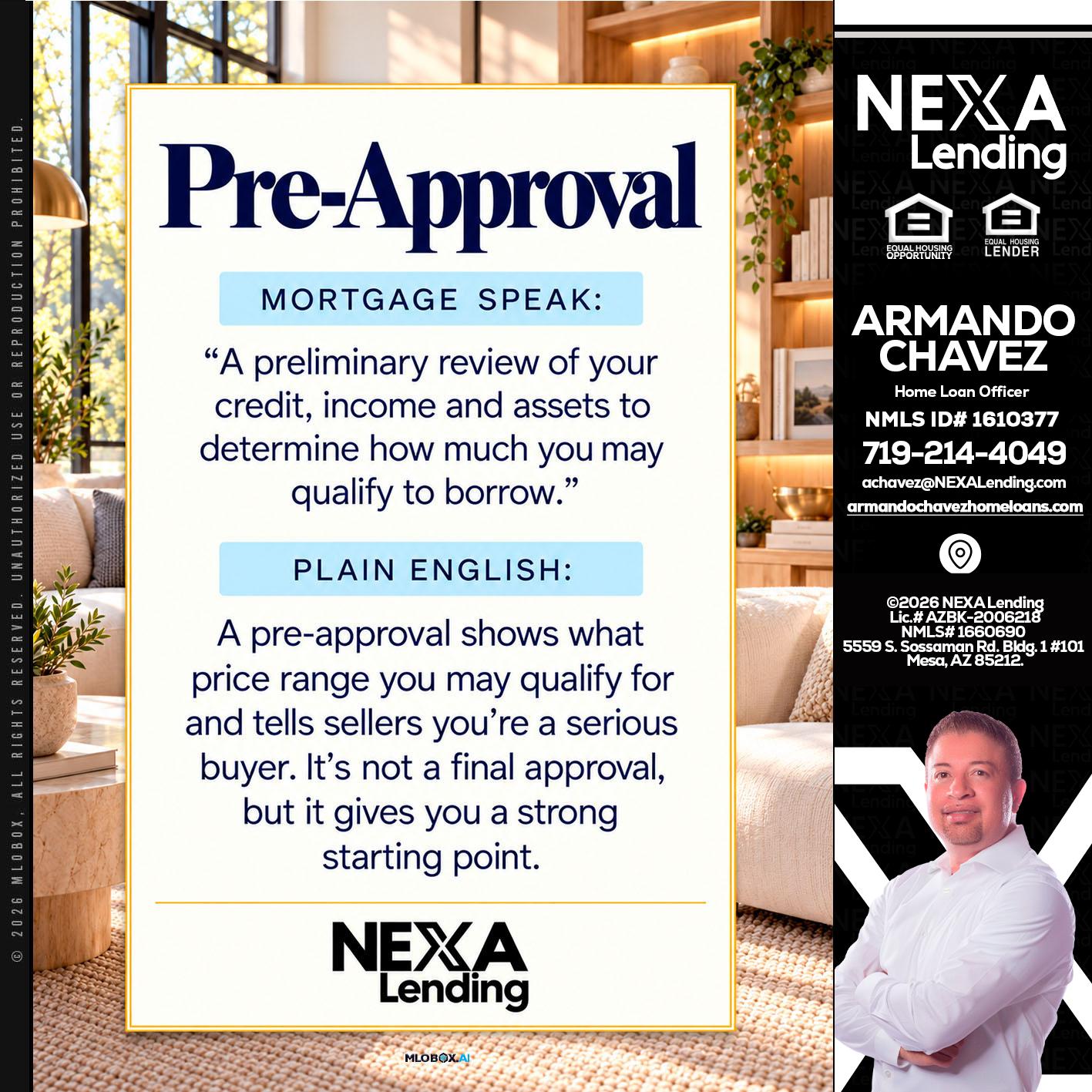 PREAPROVAL - Armando Chavez -Home Loan Officer